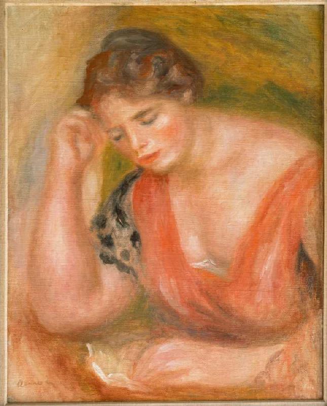 Lecture jeune femme dans la tenue rouge. à Pierre-Auguste Renoir