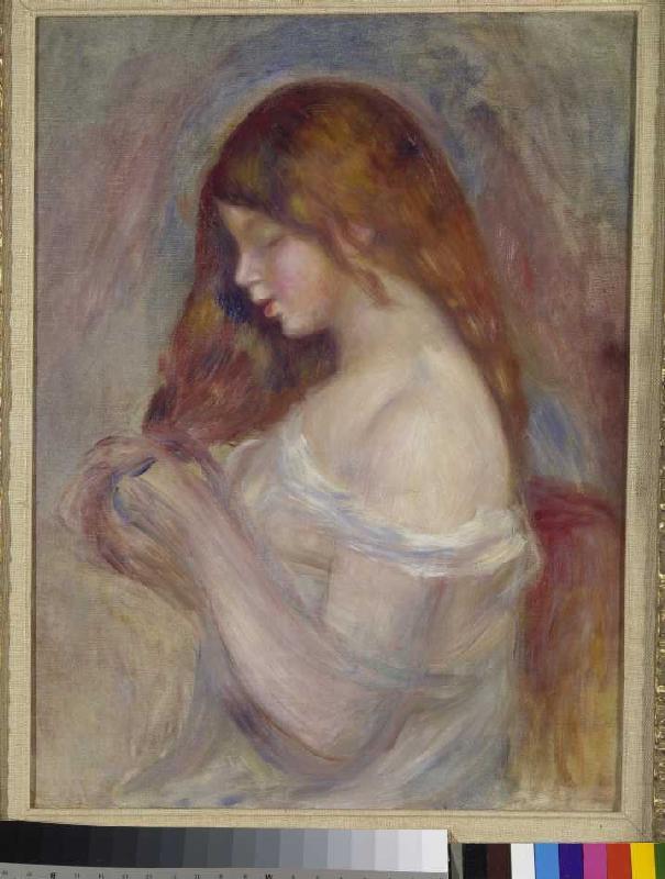 Fille, jouant avec ses cheveux à Pierre-Auguste Renoir