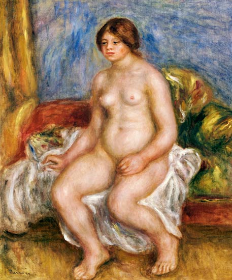 Nude Woman On Green Cushions à Pierre-Auguste Renoir
