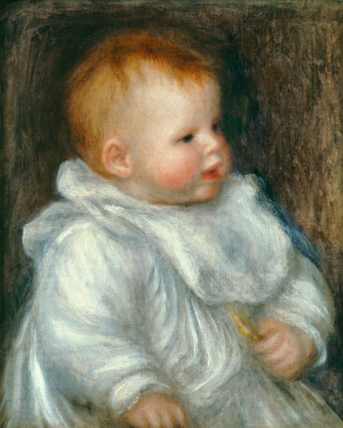 Portrait von Coco vor blauem Hintergrund. à Pierre-Auguste Renoir