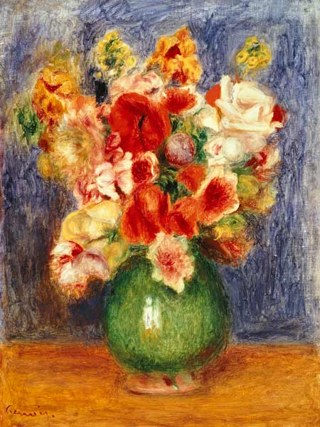 Still life with flowers in a green vase à Pierre-Auguste Renoir