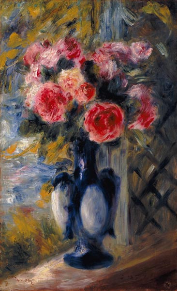 Roses in a Blue Vase à Pierre-Auguste Renoir