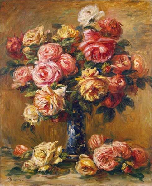 Roses in a Vase à Pierre-Auguste Renoir