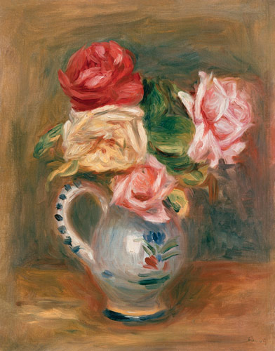 Roses in a pottery vase à Pierre-Auguste Renoir