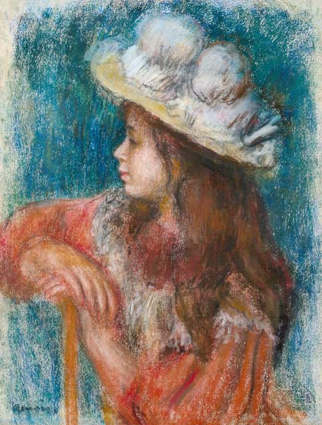 Seated Young Girl in a White Hat à Pierre-Auguste Renoir