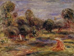 Femme étant assise à un étang près de Cagnes vers 1907. à Pierre-Auguste Renoir