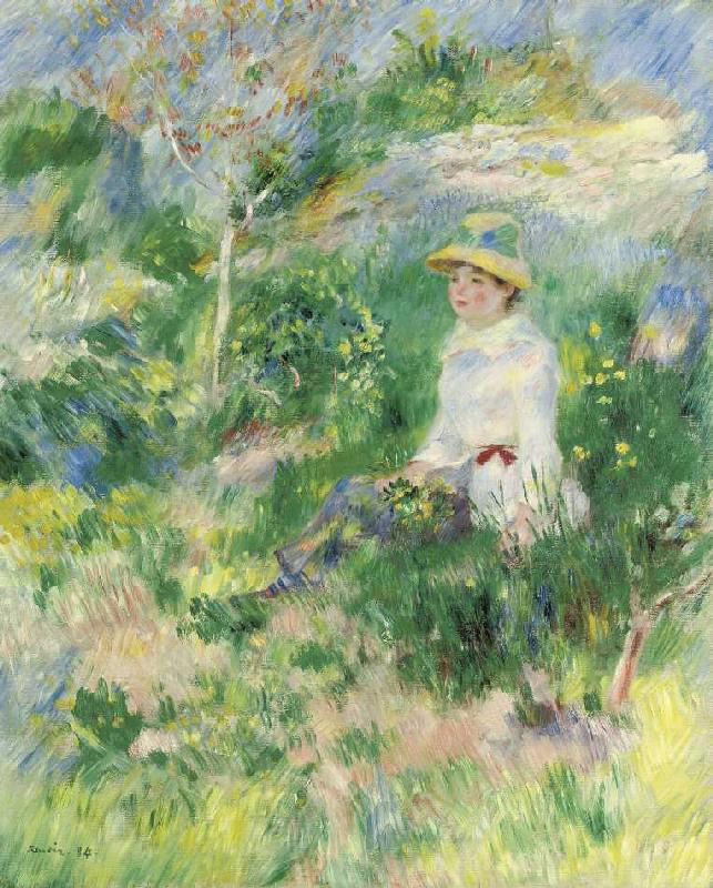 Sommer, junge Frau auf einer Blumenwiese à Pierre-Auguste Renoir