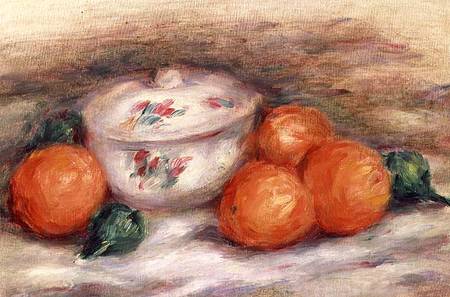 Still life with a covered dish and Oranges à Pierre-Auguste Renoir