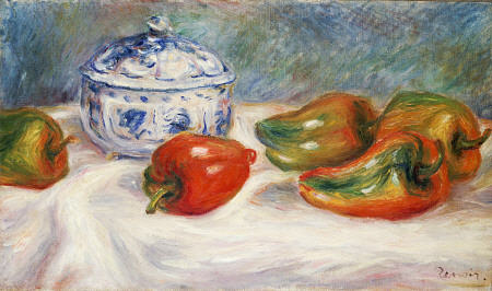 Still Life With A Blue Sugar Bowl And Peppers à Pierre-Auguste Renoir