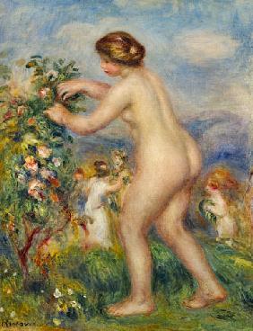 Jeune femme nue dans le paysage.