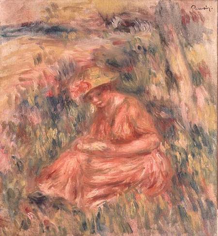 Woman seated on the grass à Pierre-Auguste Renoir