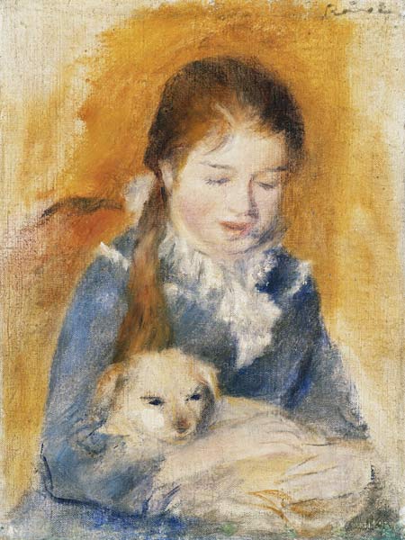 Young Girl with a Puppy à Pierre-Auguste Renoir