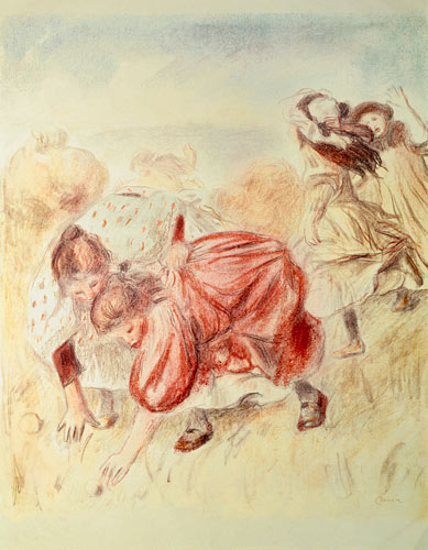 Young Girls Playing (coloured pencil) à Pierre-Auguste Renoir