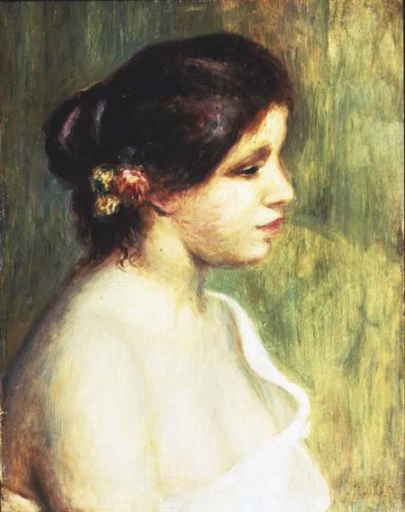 Young Woman with Flowers at her Ear à Pierre-Auguste Renoir