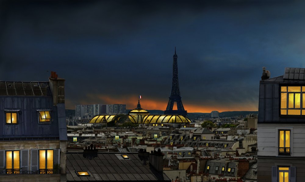 the twilight falls on the city of lights à Pierre Bacus