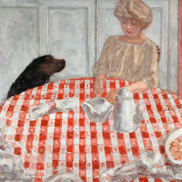 The red-chequered Tablecloth or The Dog’s Dinner à Pierre Bonnard