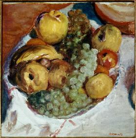 Nature morte, trois grappes de raisin