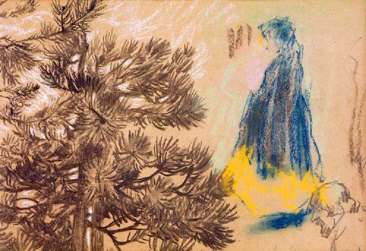 Study sheet: conifer, girl in a hooded coat, portrait of a man à Pierre Bonnard