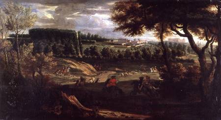 Louis XIV (1638-1715) Hunting at Marly with a a View of Chateau Vieux de Saint Germain à Pierre-Denis Martin