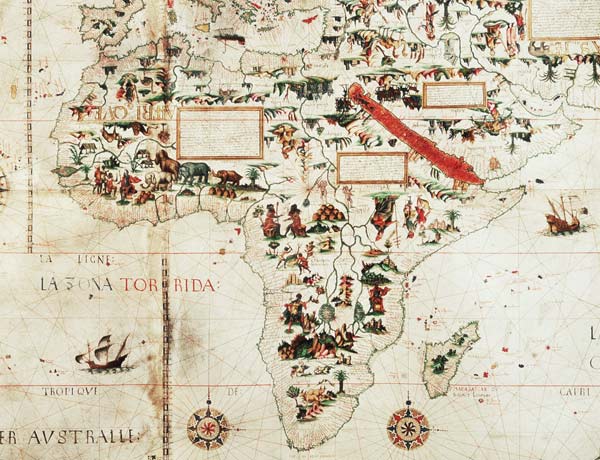 Add 24065: Detail of a map of the world showing Africa à Pierre Descaliers
