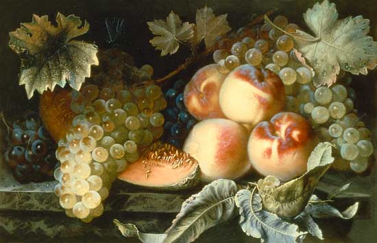 Still Life with Peaches, Melon and Grapes à Pierre Dupuis