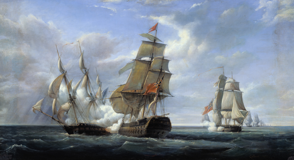 Combat between the French Frigate 'La Canonniere' and the English Vessel 'The Tremendous', 21st Apri à Pierre Julien Gilbert