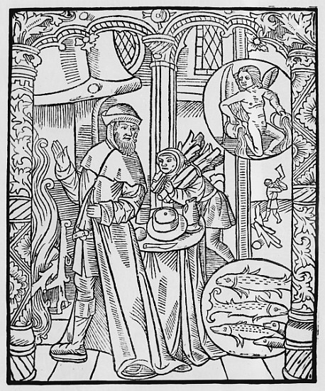 February, interior scene, Aquarius, illustration from the ''Almanach des Bergers'', 1491 (xylograph) à Pierre Le Rouge