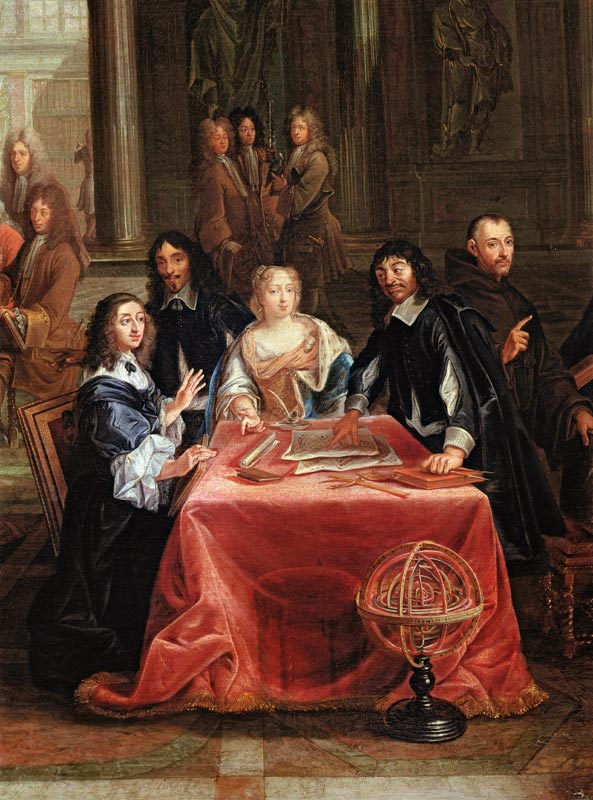 Christina of Sweden (1626-89) and her Court: detail of the Queen and Rene Descartes (1596-1650) at t à Pierre-Louis le Jeune Dumesnil