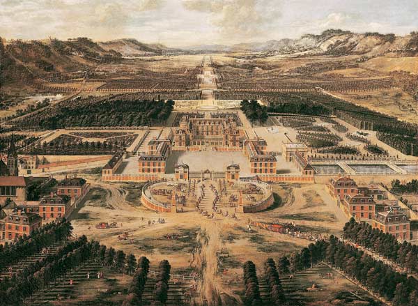 Perspective view of the Chateau, Gardens and Park of Versailles seen from the Avenue de Paris, 1668 à Pierre Patel