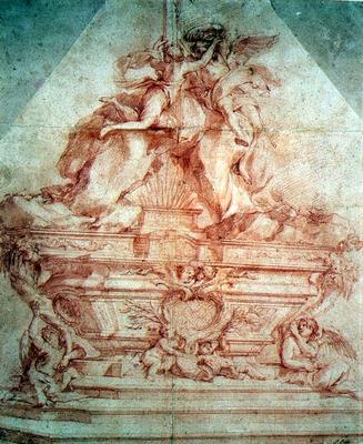 Design for the grand altar of the church of San Siro, Genoa (red chalk) à Pierre  Puget
