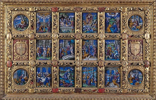 Altarpiece depicting scenes from the Passion and the Evangelists with the arms of Anne de Montmorenc à Pierre Reymond