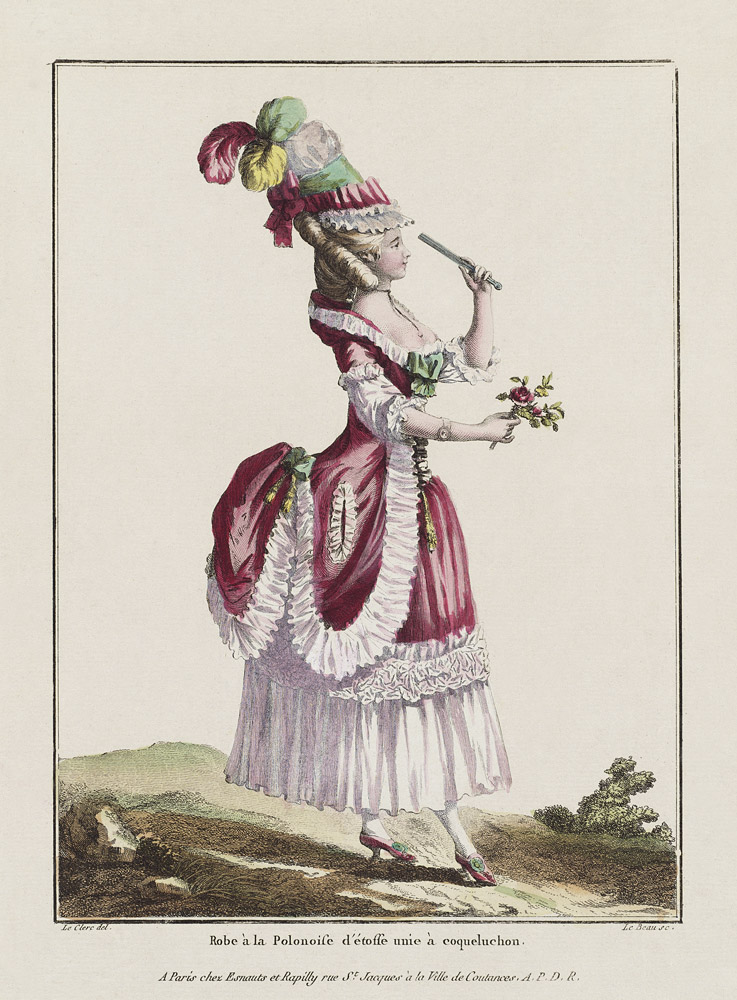 A Polonaise Dress with draped overskirt. (From "Gallerie des Modes et Costumes Francais") à Pierre Thomas Le Clerc
