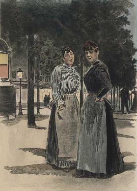 Two ordinary women on the boulevard, illustration from La Femme a Paris by Octave Uzanne (1851-1931)