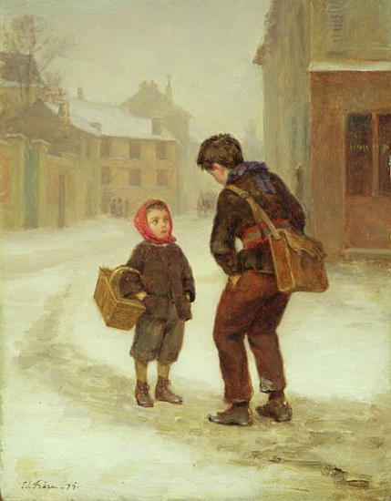 On the way to school in the snow à Pierre Edouard Frere