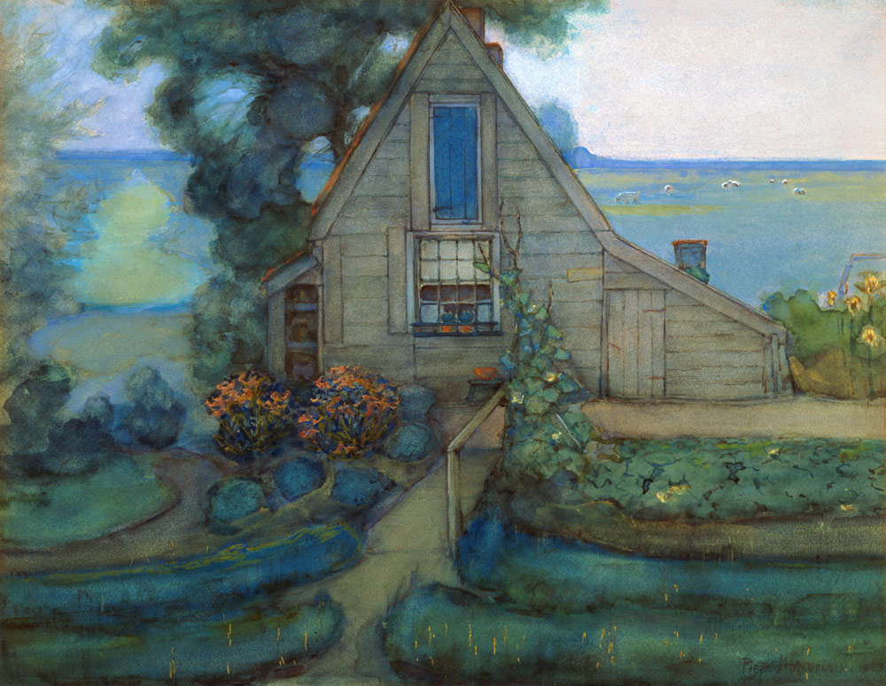 Triangulated Farmhouse Facade with Polder in Blue à Piet Mondrian