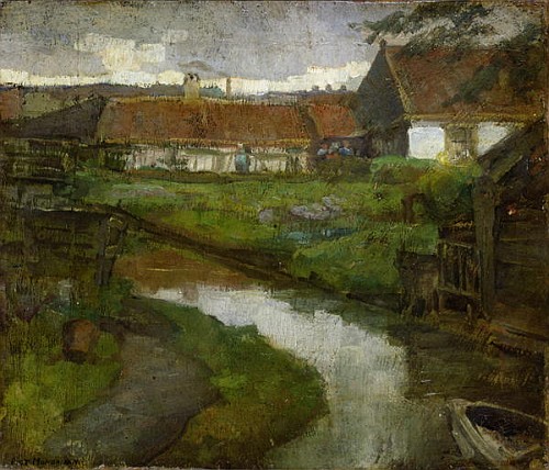 Farmstead and Irrigation Ditch with Prow of Rowboat à Piet Mondrian