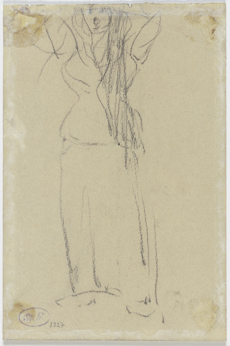 Flüchtige Skizze einer Frauenfigur mit erhobenen Armen à Piet Mondrian