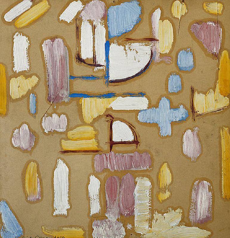 Komposition mit Rosa, Blau, Gelb und Weiß (Kirchenfassade) à Piet Mondrian