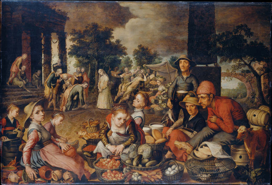 Market Scene with Christ and the Adulteress à Pieter Aertsen