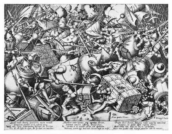 Kampf der Sparkassen gegen die Geldsäcke  (Repro nach Zeichnung von Pieter Bruegel d. Ä) à Pieter Brueghel l'Ancien