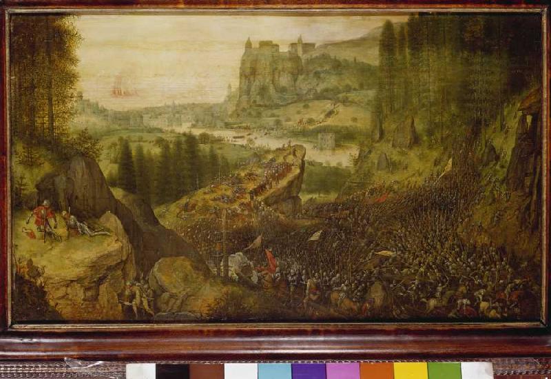 Le suicide Sauls dans la bataille sur la montagne Gilboa. à Pieter Brueghel l'Ancien