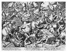 Kampf der Sparkassen gegen die Geldsäcke  (Repro nach Zeichnung von Pieter Bruegel d. Ä)