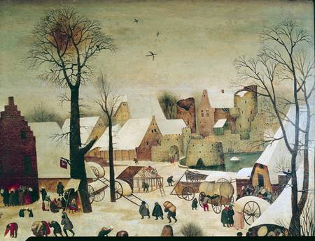 The Census at Bethlehem, detail of the houses and fortifications à Pieter Brueghel le Jeune