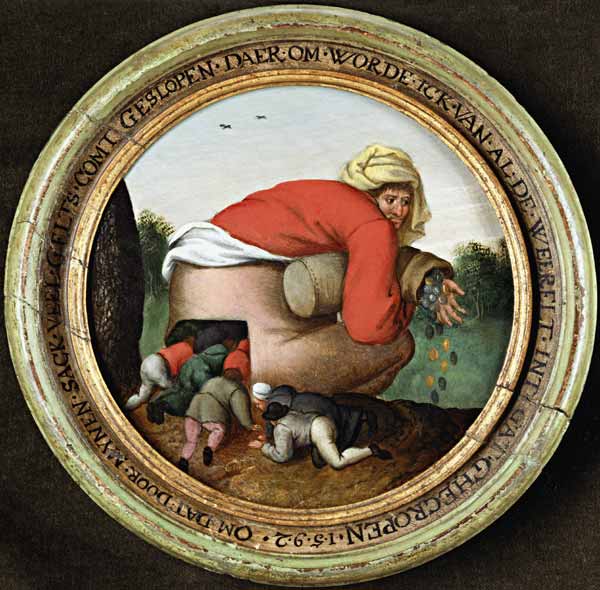 L'homme avec le sac d'argent et ses sycophantes à Pieter Brueghel le Jeune