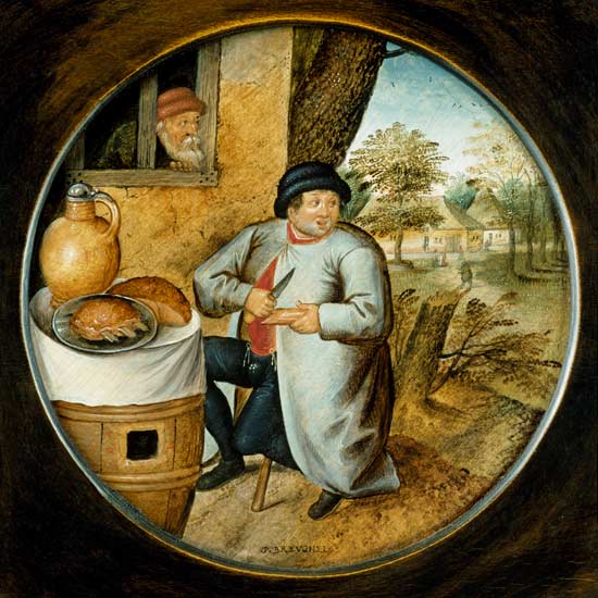 "The Man who Cuts Wood and Meat with the Same Knife" à Pieter Brueghel le Jeune