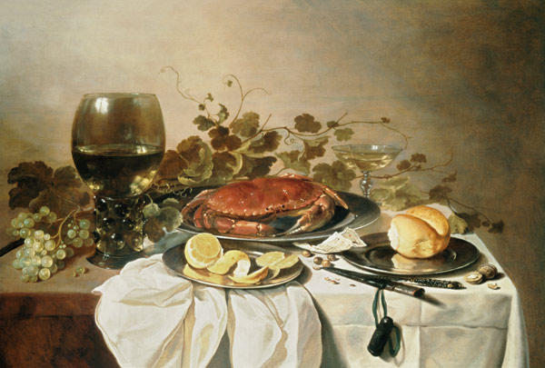 Breakfast still life with roemer and a crab à Pieter Claesz