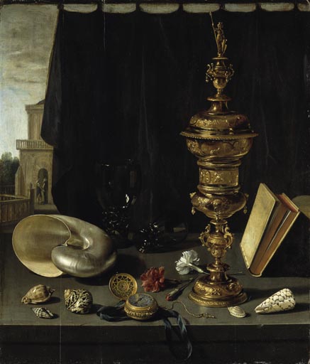 Stilleben mit hohem goldenen Pokal à Pieter Claesz