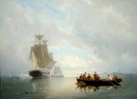 A Ship Becalmed and a Rowing Boat à Pieter Cornelis Dommersen