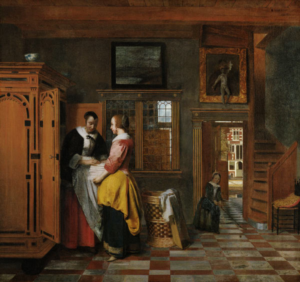 Interior with Women beside a Linen Chest à Pieter de Hooch