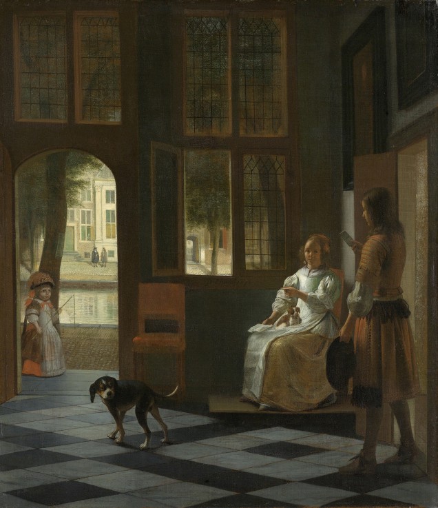 A Woman Directing a Young Man With a Letter à Pieter de Hooch
